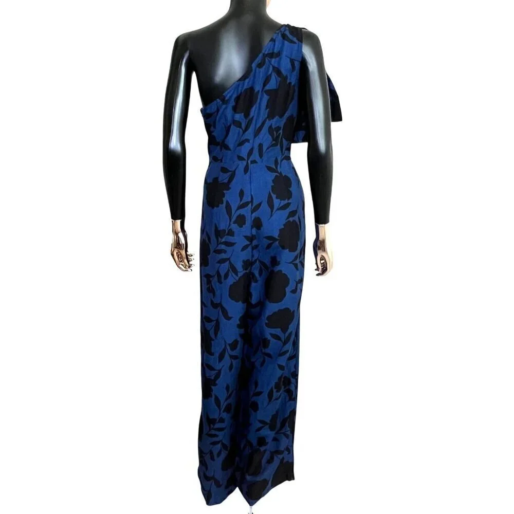 Kate Spade x Target Blue Floral One Shoulder Jumpsuit Linen Blend Size 10 NWT